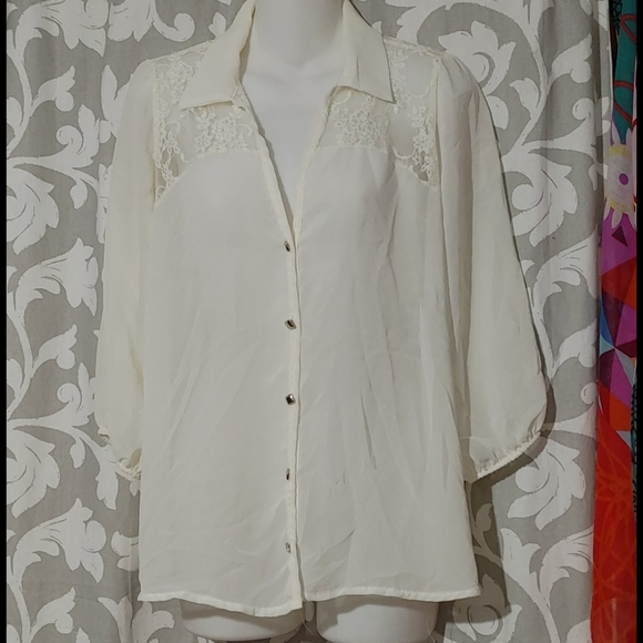 Sheer Cream blouse - Picture 1 of 5